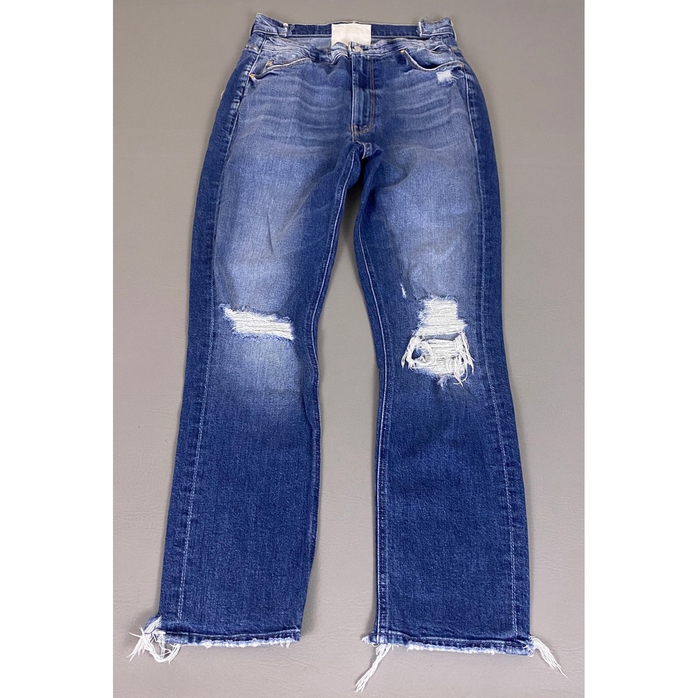 Mother The Dazzler Shift Jeans 28 High Rise Straight Leg Distressed Blue Denim